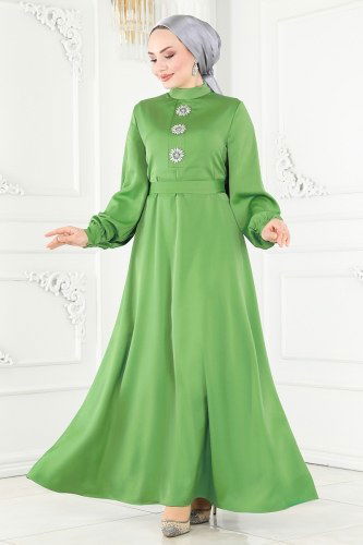 moda selvim فستان سهرة أخضر 201OFR845 - Thumbnail