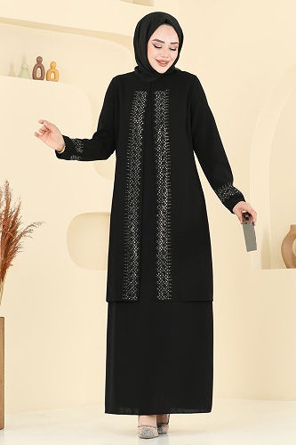 moda selvim Evening Dress 2024OZT1013 Black - Thumbnail