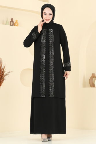 moda selvim Evening Dress 2024OZT1013 Black - Thumbnail