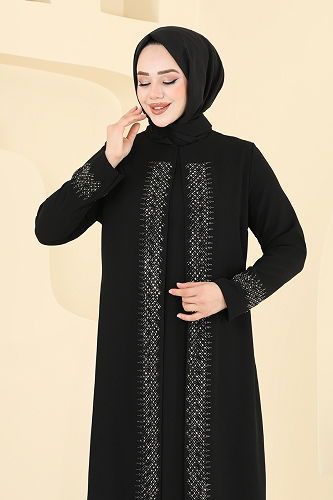 moda selvim فستان سهرة أسود 2024OZT1013 - Thumbnail