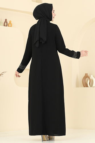 moda selvim فستان سهرة أسود 2024OZT1013 - Thumbnail