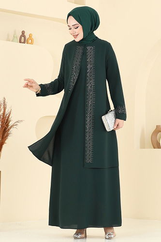 moda selvim فستان سهرة اخضر عفني 2024OZT1013 - Thumbnail