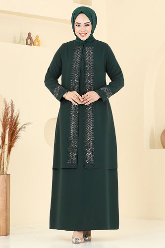 moda selvim فستان سهرة اخضر عفني 2024OZT1013 - Thumbnail