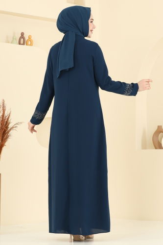moda selvim Evening Dress 2024OZT1013 Petroleum - Thumbnail