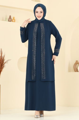 moda selvim فستان سهرة بترولي 2024OZT1013 - Thumbnail