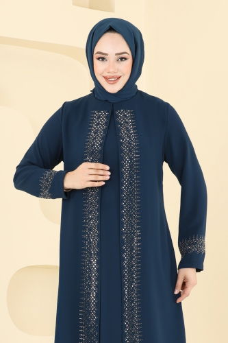 moda selvim فستان سهرة بترولي 2024OZT1013 - Thumbnail