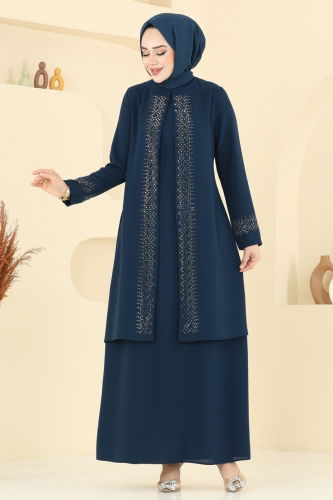 moda selvim فستان سهرة بترولي 2024OZT1013 - Thumbnail