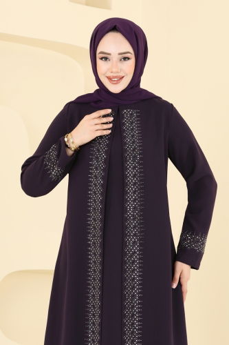 moda selvim فستان سهرة أرجواني 2024OZT1013 - Thumbnail