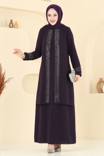 moda selvim فستان سهرة أرجواني 2024OZT1013 - Thumbnail