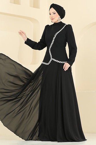 moda selvim Evening Dress 202DMNK1166 Black - Thumbnail