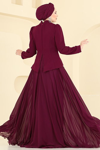 moda selvim فستان سهرة خمري 202DMNK1166 - Thumbnail