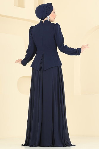 moda selvim Evening Dress 202DMNK1166 Navy Blue - Thumbnail
