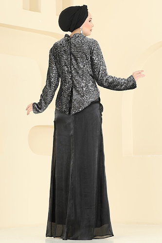 moda selvim Evening Dress 203DMNK1166 Black - Thumbnail