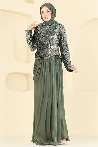 moda selvim فستان سهرة اخضر عفني 203DMNK1166 - Thumbnail