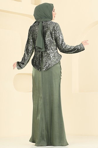 moda selvim فستان سهرة اخضر عفني 203DMNK1166 - Thumbnail
