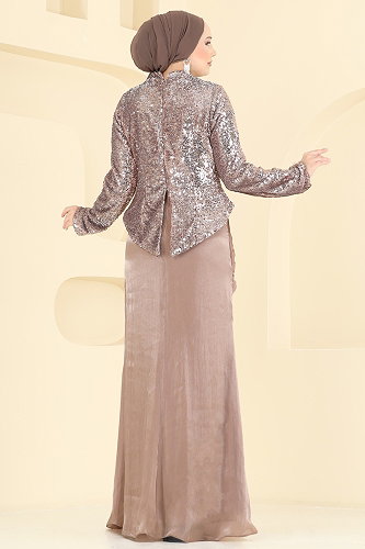 moda selvim Evening Dress 203DMNK1166 Powder Vision - Thumbnail
