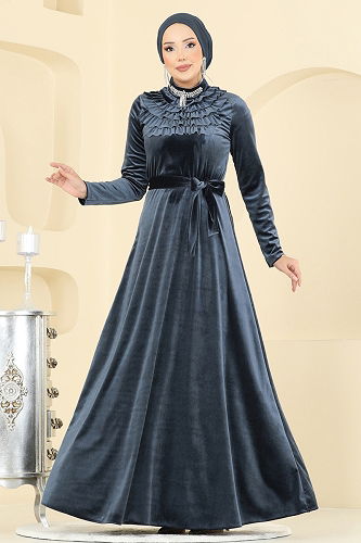 moda selvim Evening Dress 2048MEY846 Anthracite - Thumbnail