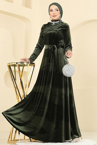 moda selvim Evening Dress 2048MEY846 Khaki - Thumbnail