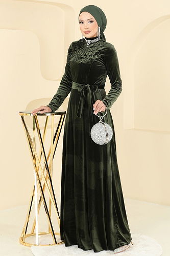 moda selvim Evening Dress 2048MEY846 Khaki - Thumbnail