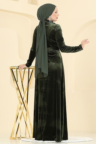 moda selvim Evening Dress 2048MEY846 Khaki - Thumbnail