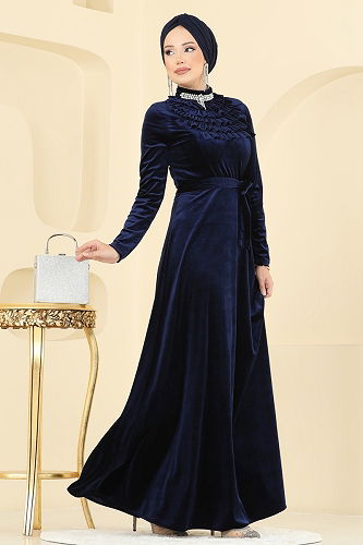 moda selvim Evening Dress 2048MEY846 Navy Blue - Thumbnail