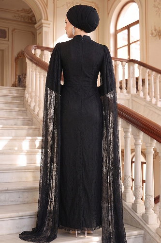 moda selvim Evening Dress 211DMNK1166 Black - Thumbnail