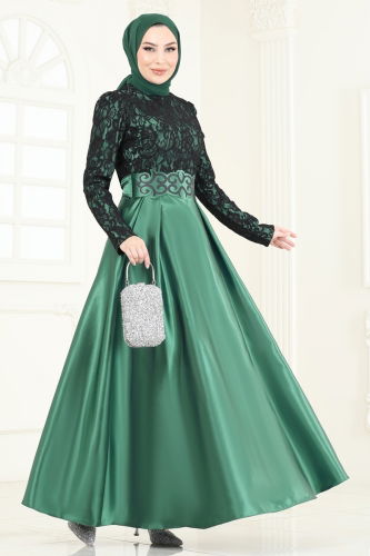 moda selvim Evening Dress 2133ASMK1074 Emerald - Thumbnail