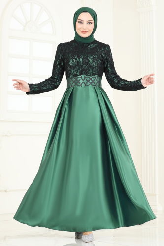 moda selvim فستان سهرة زيتي 2133ASMK1074 - Thumbnail