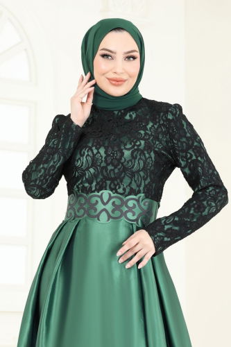 moda selvim فستان سهرة زيتي 2133ASMK1074 - Thumbnail
