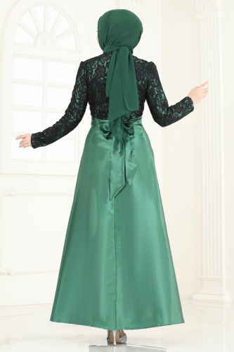 moda selvim فستان سهرة زيتي 2133ASMK1074 - Thumbnail
