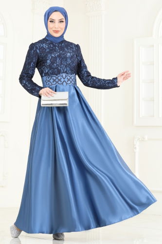 moda selvim فستان سهرة ازرق 2133ASMK1074 - Thumbnail