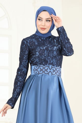 moda selvim فستان سهرة ازرق 2133ASMK1074 - Thumbnail