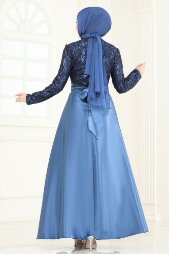 moda selvim فستان سهرة ازرق 2133ASMK1074 - Thumbnail