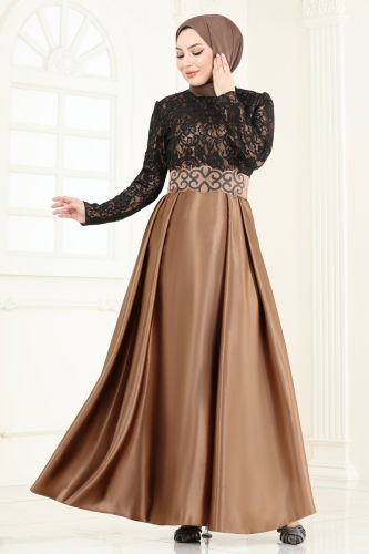 moda selvim Evening Dress 2133ASMK1074 Light Brown - Thumbnail