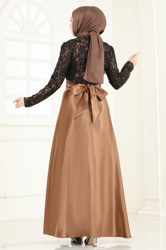 moda selvim Evening Dress 2133ASMK1074 Light Brown - Thumbnail