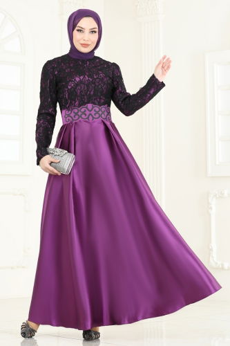 moda selvim Evening Dress 2133ASMK1074 Purple - Thumbnail