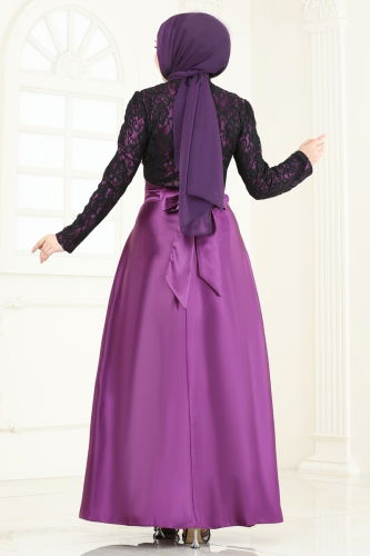 moda selvim Evening Dress 2133ASMK1074 Purple - Thumbnail