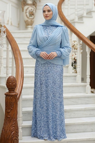moda selvim Evening Dress 213DMNK1166 Blue - Thumbnail