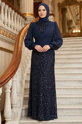 moda selvim Evening Dress 213DMNK1166 Navy Blue - Thumbnail