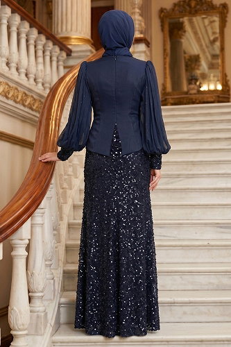 moda selvim Evening Dress 213DMNK1166 Navy Blue - Thumbnail