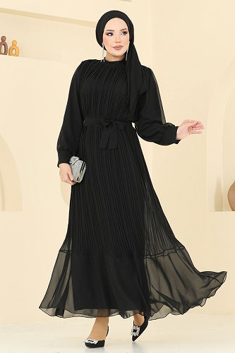 moda selvim Evening Dress 2150MP806 Black - Thumbnail