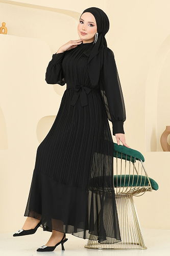 moda selvim Evening Dress 2150MP806 Black - Thumbnail