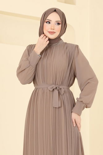 moda selvim فستان سهرة بيج غامق 2150MP806 - Thumbnail