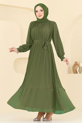 moda selvim Evening Dress 2150MP806 Khaki - Thumbnail