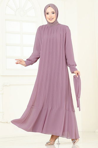 moda selvim فستان سهرة وردي فاتح 2150MP806 - Thumbnail