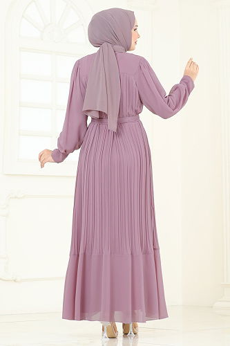 moda selvim فستان سهرة وردي فاتح 2150MP806 - Thumbnail