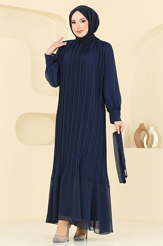 moda selvim Evening Dress 2150MP806 Navy Blue - Thumbnail