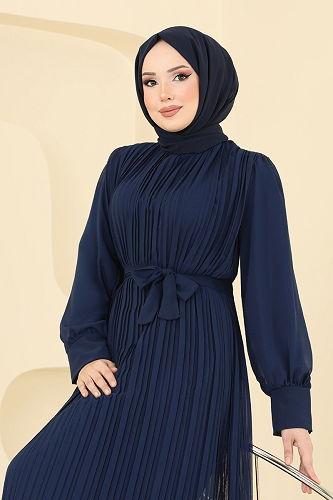 moda selvim Evening Dress 2150MP806 Navy Blue - Thumbnail