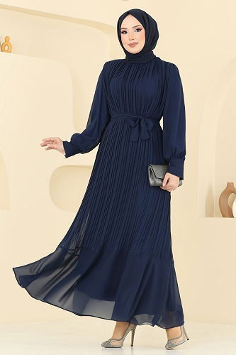 moda selvim Evening Dress 2150MP806 Navy Blue - Thumbnail
