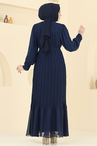 moda selvim فستان سهرة كحلي 2150MP806 - Thumbnail